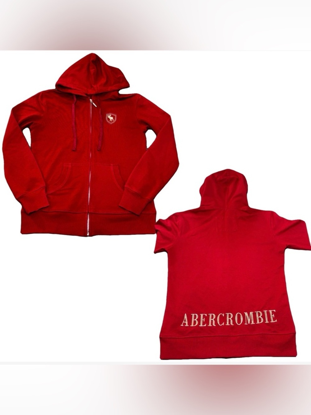 Vintage Abercrombie Red Spell Out Full Zip Hoodie Moose Logo Y2K Size L